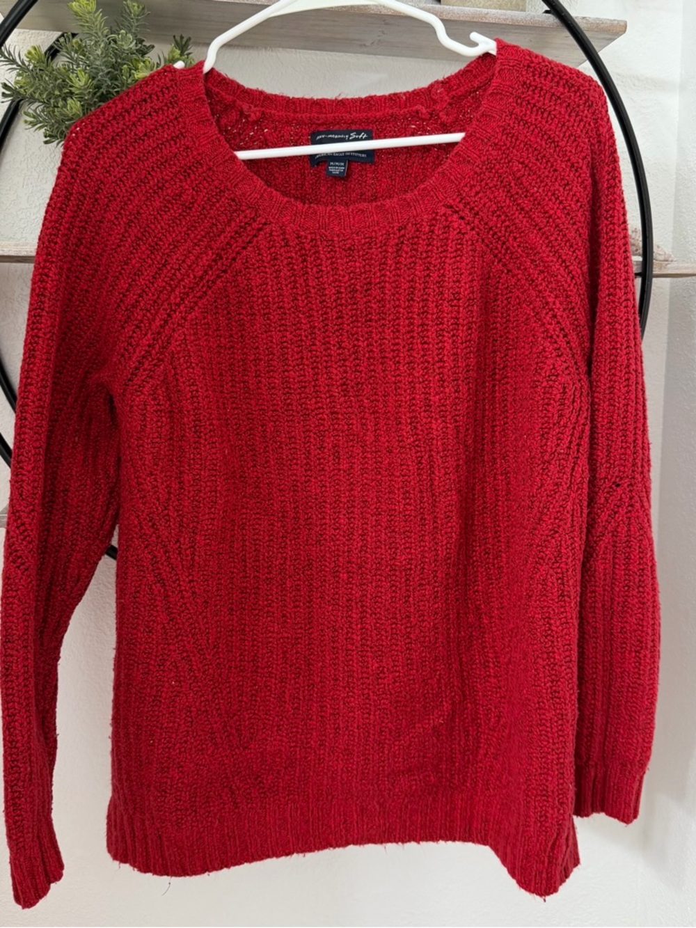 American Eagle Outfitters Red Ribbed Crewneck Sweater